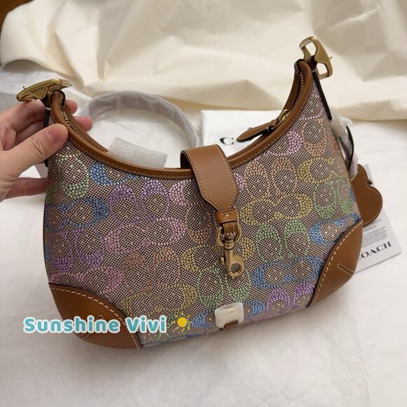 NWT Coach Hamptons Hobo Bag Shoulder Crystal Signature Jacquard Rainbow CCX16 - Picture 2 of 11